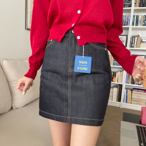 undyed) plain mini denim skirt