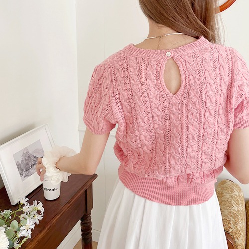 back button short-sleeved twisted knitwear