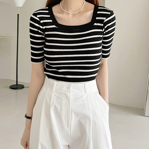Square Striped Knit Tee
