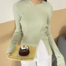 slit side button long knitwear